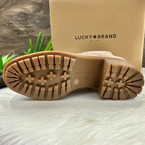 NIB Lucky Brand Diedrah Lug Sole Oiled Suede Lace Up Combat Boot Dune - Picture 9 of 12